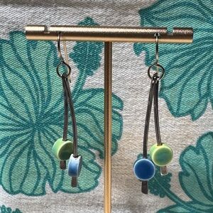 Green and Blue Ceramic Dot Drop Earrings